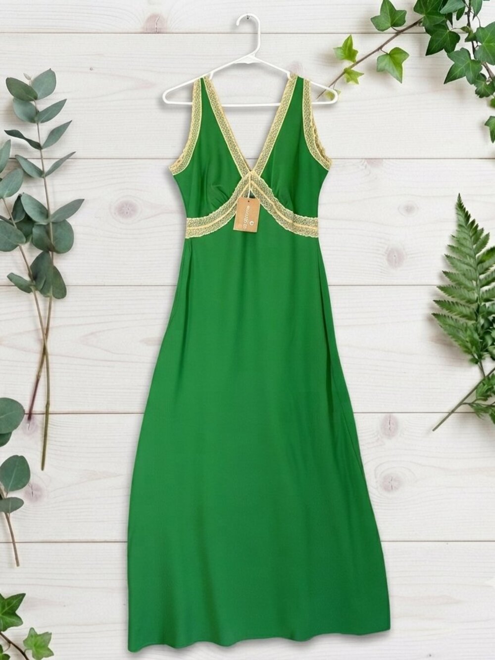 NWT Senllen Sleeveless Maxi Dress S Kelly Green Nightgown Empire Waist Fairy